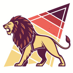 Roaring lion with abstract retro triangle background. © Sirajum