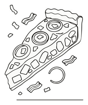 Quiche lorraine slice ingredients line art. Generative AI