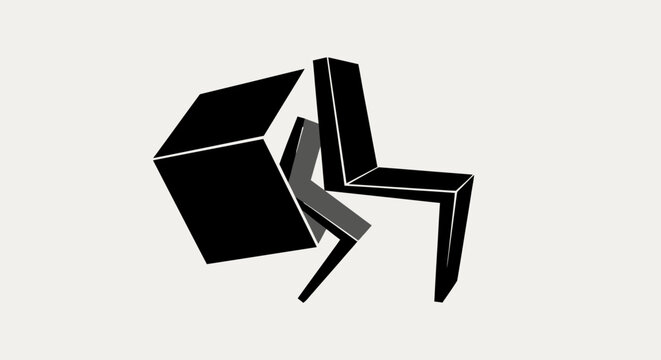 Abstract Black Geometric Cube with Angular Shapes