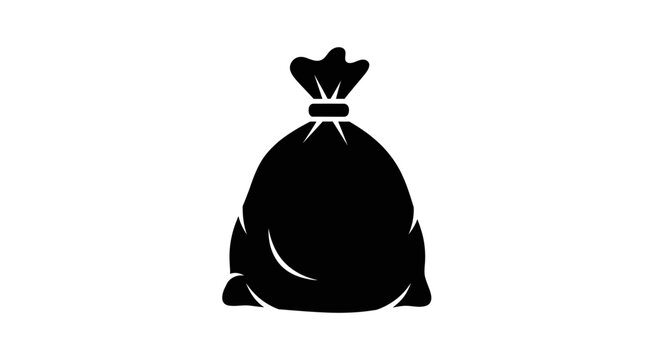 Black Trash Bag Icon on White Background