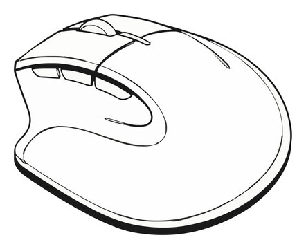 Ergonomic computer mouse isometric line art. Generative AI