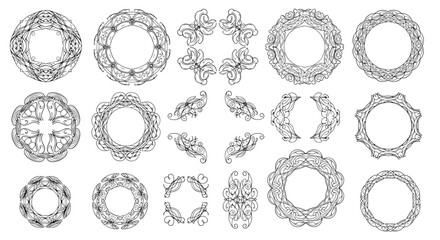Obraz premium Circular mandala and flourish collection featuring intricate symmetrical designs for ornamental graphic art.