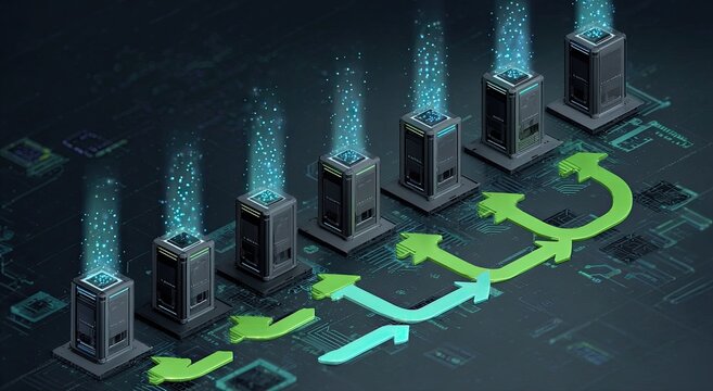 Digital servers emitting data streams with branching pathways