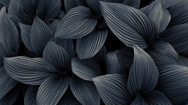 Dark, textured leaves with fine parallel veins create a striking pattern