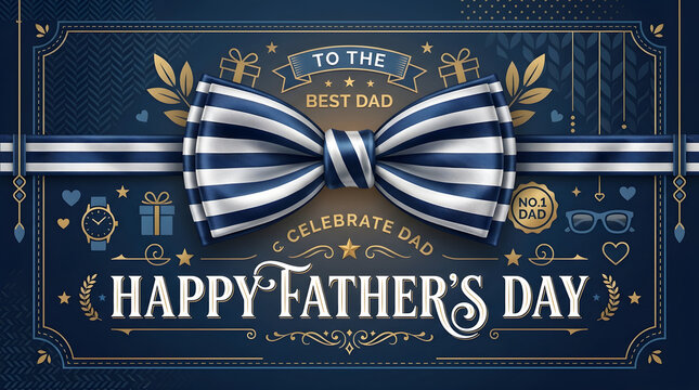 elegant fathers day celebration banner with gold ribbon and festive greeting card design