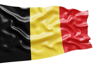 Obraz premium The national flag of belgium, a vertical tricolor of black, yellow, and red, waving in the wind, isolated on white background