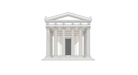 Obraz premium Ancient Greek Temple Facade Illustration with Columns and Pediment.