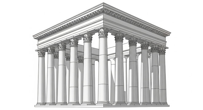 Ancient Greek Temple Architecture with Doric Columns and Pediment.