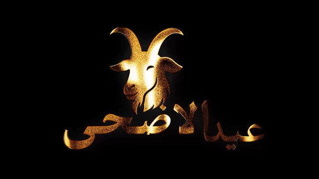 Eid al adha Arabic calligraphy text design with goat golden glitters shine animation video