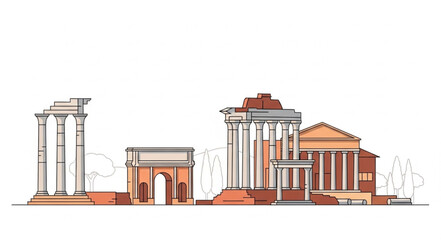 Fototapeta premium Ancient Roman Architecture Buildings and Columns Illustration.