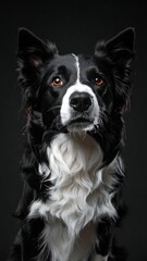 Fototapeta premium A black and white dog with alert ears and a focused gaze