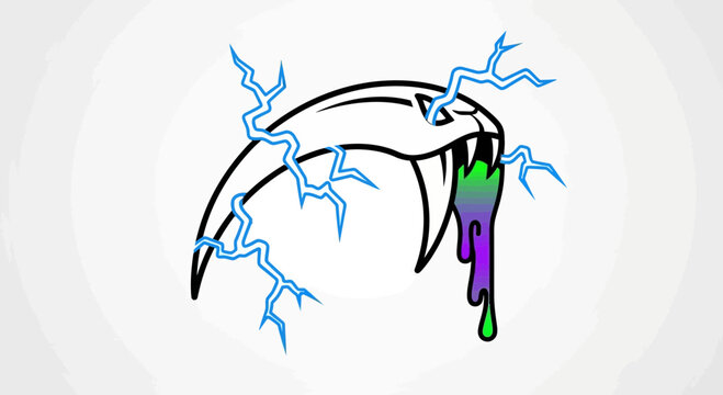 Fierce Saber-Toothed Cat Fang with Electric Lightning and Dripping Slime
