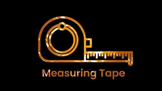 Golden measuring tape on Black Background with golden flow shine animation