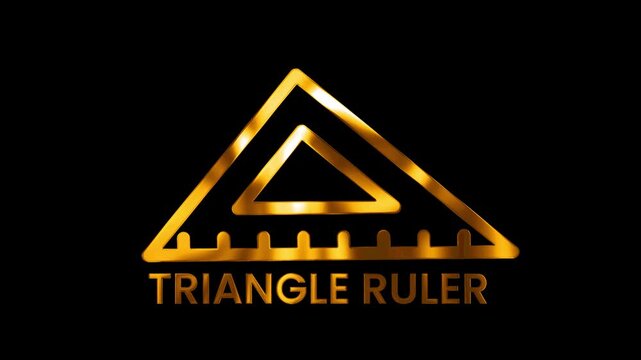 Golden triangle ruler on Black Background with golden flow shine animation