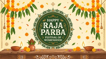 Fototapeta premium Happy Raja Parba, also known as Mithuna Sankranti, raja sankranti - Odisha Festival