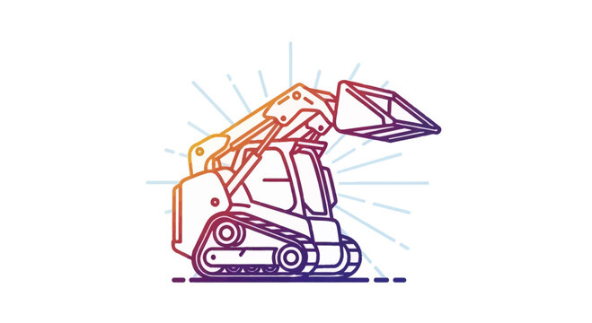 Compact excavator loader with bucket, colorful gradient, construction equipment, vector art