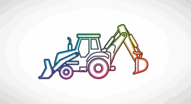 Colorful outline of a backhoe loader, construction vehicle, industrial machinery, vector illustration