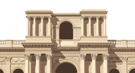 Classical Architecture Building Facade with Columns and Arches. © Shella