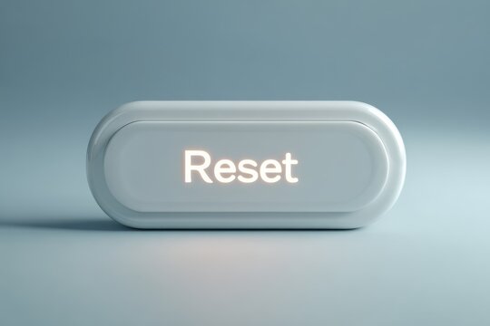 A clean reset button icon on a minimal surface with soft lighting, with "Reset" text