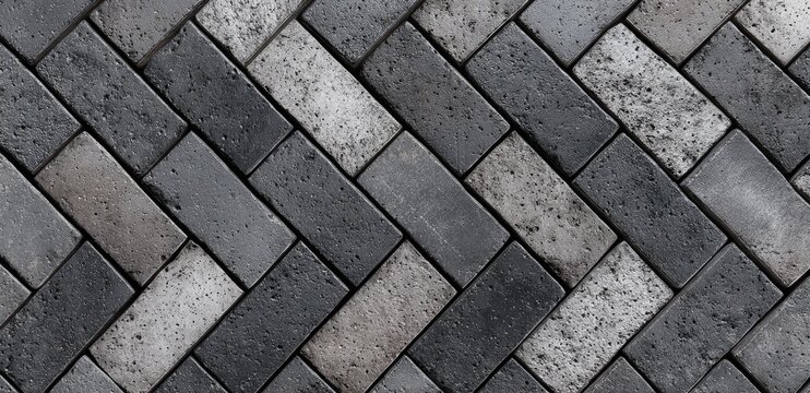 Herringbone pattern of dark and light gray rectangular bricks