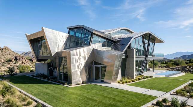 Deconstructivist Modern Villa Architecture Titanium 3D