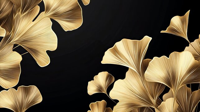 Luxury gold ginkgo line art abstract wallpaper vector design