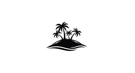 Palm trees silhouette on island tropical vegetation black and white © EY