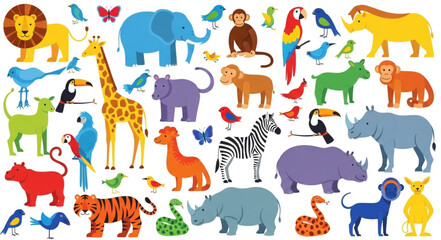 Collection of Diverse Cartoon Animals in Various Poses. © Wisnu