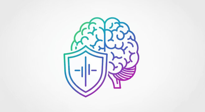 Brain protection shield icon with sound wave symbol, cybersecurity and health concept