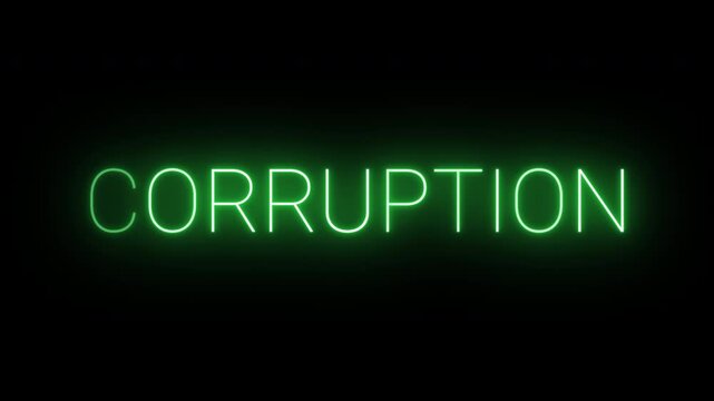 Flickering neon green glowing corruption sign animated black background.