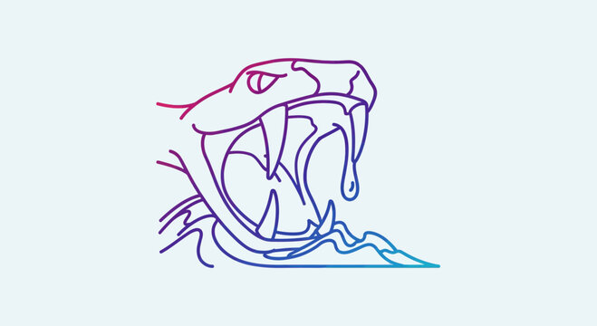 Aggressive Snake Head with Fangs and Drool, Danger Symbol, Fierce Reptile