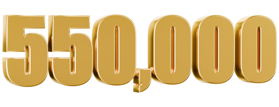 Shiny metallic gold 3D number 550,000 render