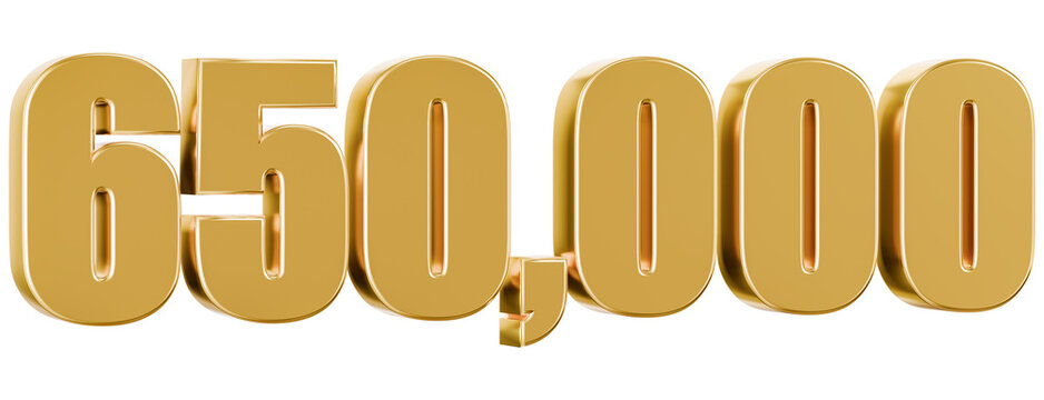 Polished gold 3D render of number 650,000