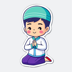Fototapeta premium Cute Muslim Boy Praying or Greeting