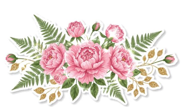Cute Floral Decorative Animated Sticker Set on White Background