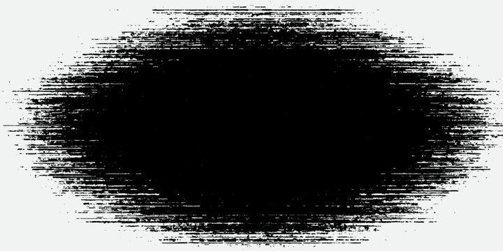 Grunge black brush stroke oval shape on white background. Abstract textured ink banner for design.