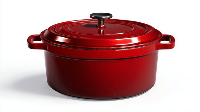 Red dutch oven cast iron pot with lid kitchen utensil.