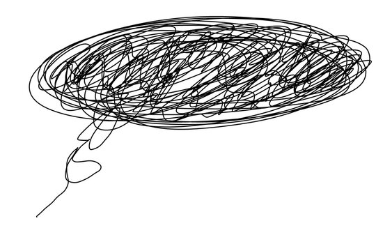 Doodle oval chat line art inspired by tangled thread confused and solution illustration drawing that can be used for sticker, scrapbook, icon, decorative, etc. line thread with black color