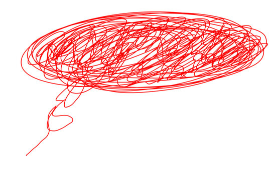 Doodle line oval art inspired by tangled thread confused and solution chat illustration drawing that can be used for sticker, book, scrapbook, decorative, etc. line thread with red color