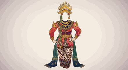 Obraz premium Traditional Balinese Dancer Costume with Ornate Headdress and Batik Fabric