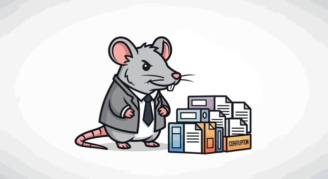 Business Rat in Suit with Corruption Files, Concept of Corporate Crime and Deception