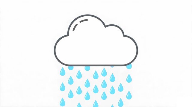 A clean 2D animated cartoon loop featuring a minimalist line-art rain cloud dripping soft blue water droplets against an isolated white background. Ideal for clean UI app designs, medical or wellness 