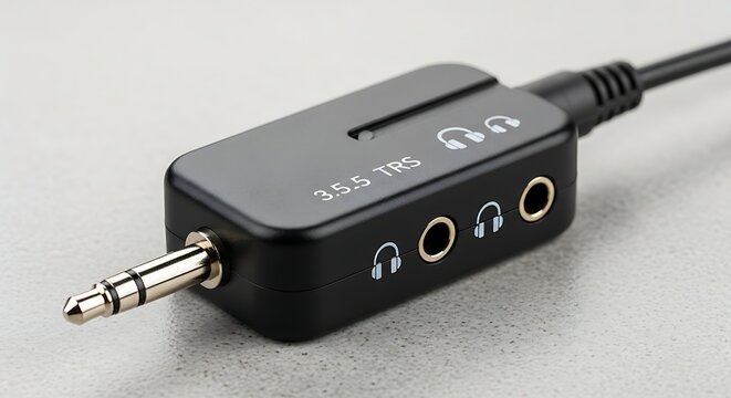 Audio adapter with multiple headphone jacks.