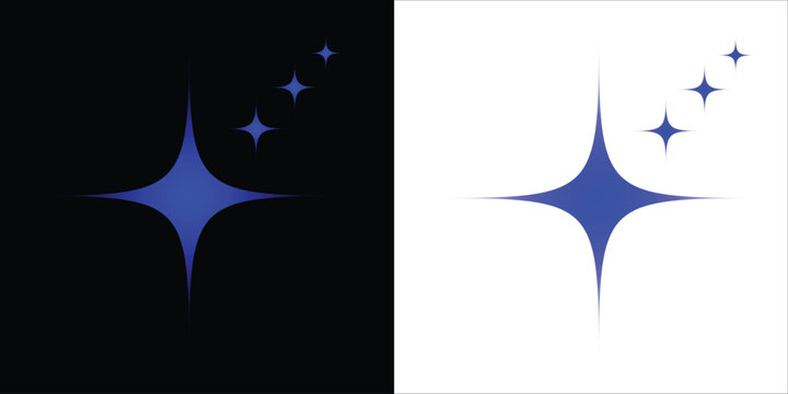 Dual sparkle display blue stars on black and white backgrounds