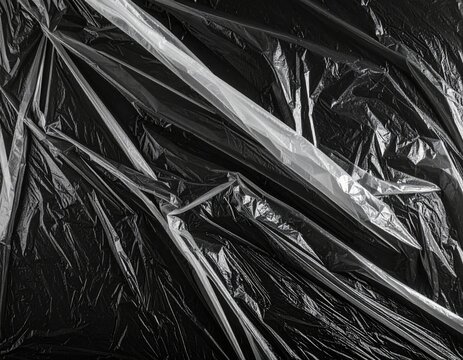 Wrinkled black and transparent plastic, stark contrast