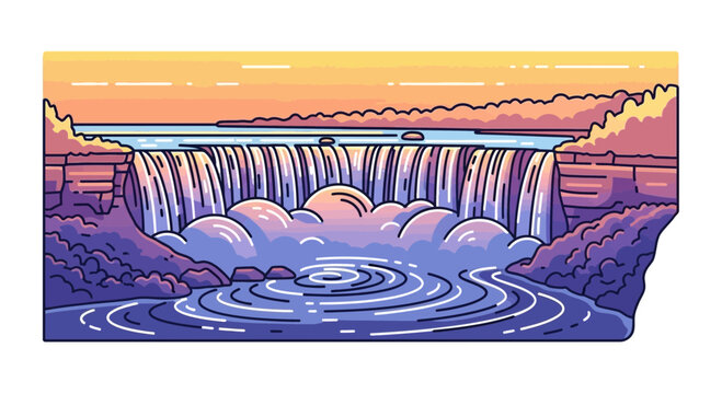 Vibrant Pixel Art Waterfall at Sunset
