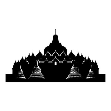 Silhouette of Borobudur Temple, Majestic Ancient Buddhist Monument in Indonesia, UNESCO World Heritage Site