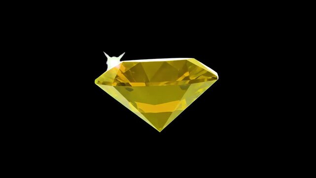 A professional 3D render of a yellow faceted diamond or citrine gemstone with a sharp white twinkle. Set against a black background for high-contrast visuals, suitable for luxury branding and premium 