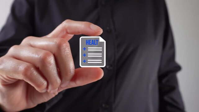 Close-up of a woman's hands holding a health document between two fingers