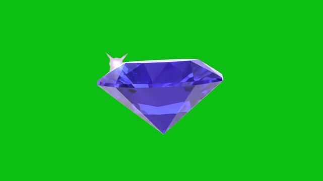 A vibrant, rotating purple gemstone with brilliant facets, displayed against a green screen. This elegant 3D asset is suitable for fantasy games, jewelry presentations, or sophisticated visual composi